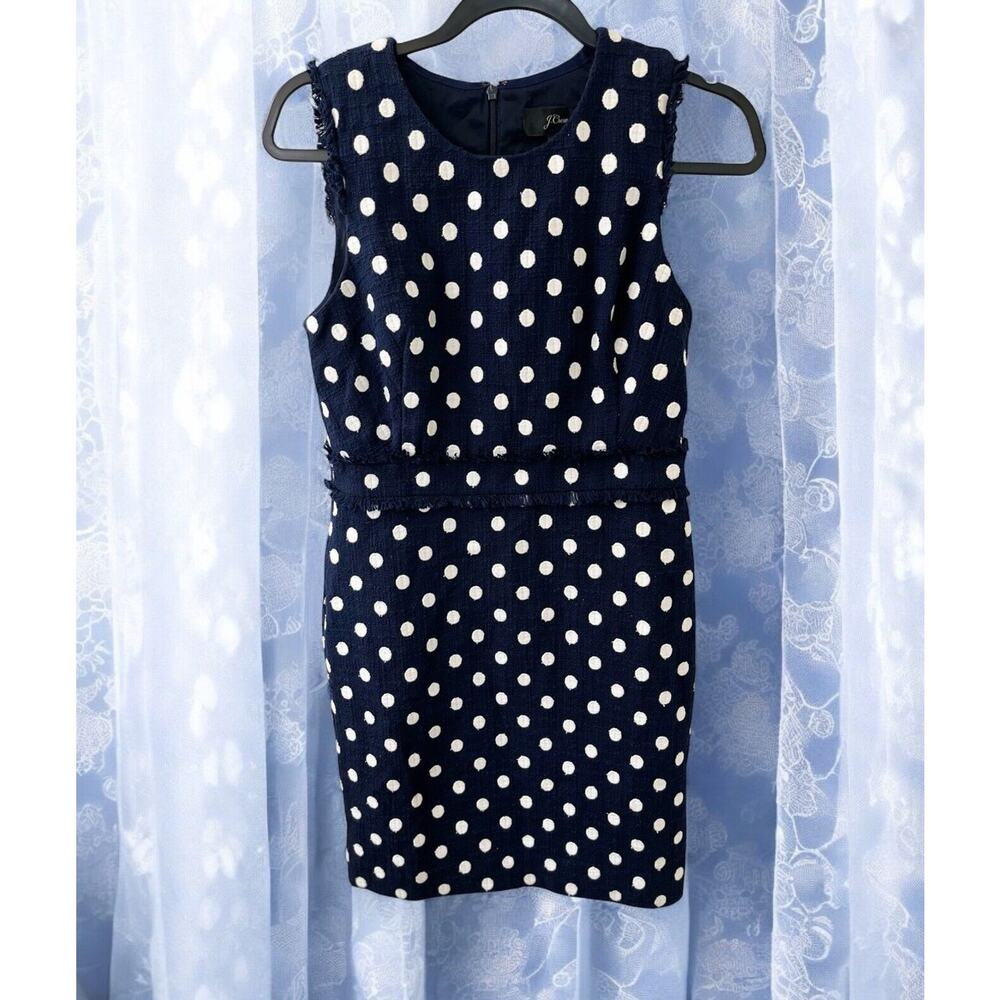 NWT‎ J CREW Sheath Dress Navy Blue White Polka Dot Sleeveless Size 10P